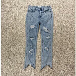 Judy Blue Womens High-Rise Distressed Skinny Fit Raw Hem Light